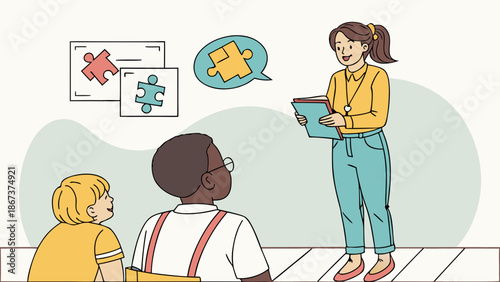 Vector illustration of a loving family featuring a mother with her daughter, son, and baby as kids and children in a cartoon art drawing style