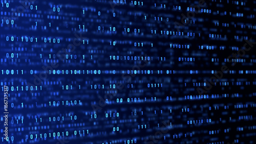Fotografie binary codes blue matrix vertical flow, technology and ai futuristice science so