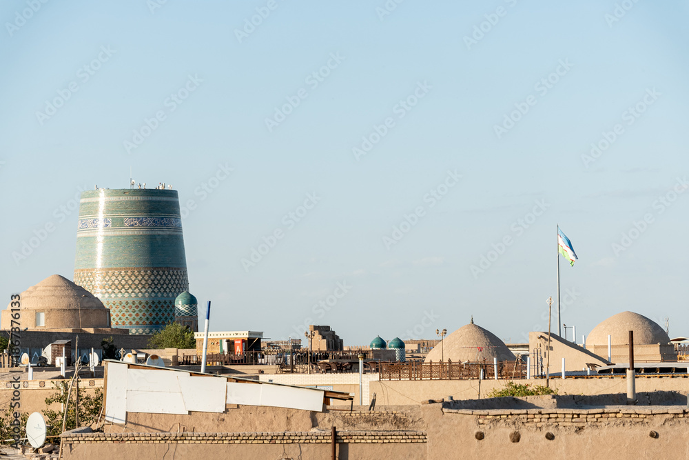 Fototapeta premium Ichan-Qala, Khiva, Uzbekistan 09.12.2025. Historical buildings and skyline view.