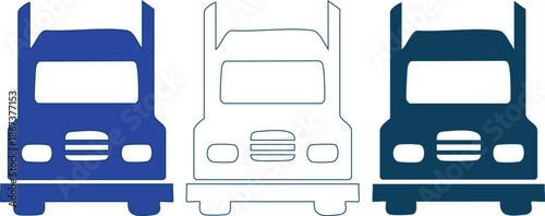 three different colored truck cabs for transportation and logistics concept