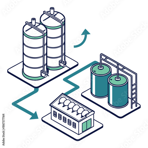 Industrial Wastewater Treatment and Purification Process Icon for Sustainable Water Management Technology