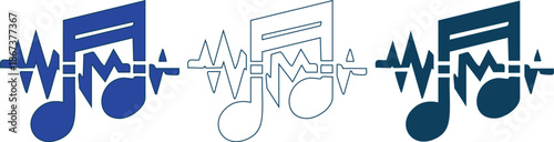 Three musical notes with sound wave graphics in blue and white colors