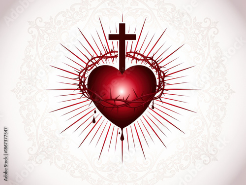 Sacred heart illustration in red tones