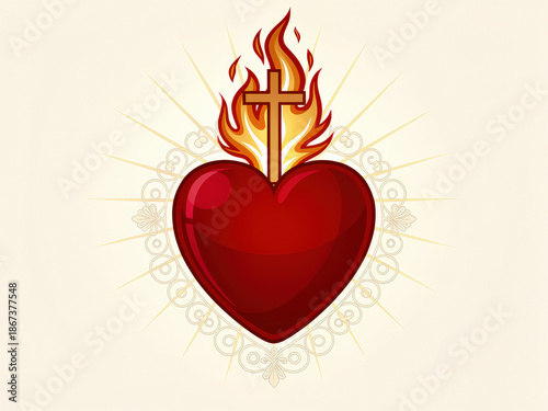 Sacred heart illustration in red tones
