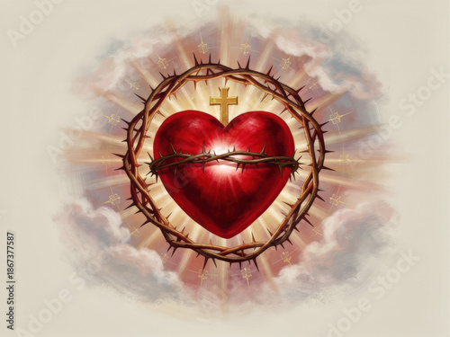 Sacred heart illustration in red tones