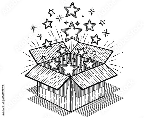 Bright Stars Burst From Open Gift Box, Celebration, Sparks, and Magical Surprise Joyful Moment Holiday