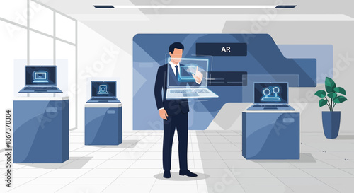 Augmented reality presentation of laptops in an interactive exhibition of innovative technology