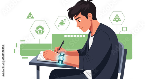 Conceptual illustration depicting futuristic education with advanced technology integration and