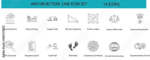 ESG Carbon Accounting Scope 3 Reporting & Compliance Line Icon Set