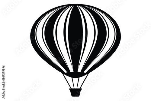 Minimalist Hot Air Balloon Silhouette Vector Illustration, Black and White Iconic Aerostat Graphic Isolated on White Background for Travel and Adventure Design