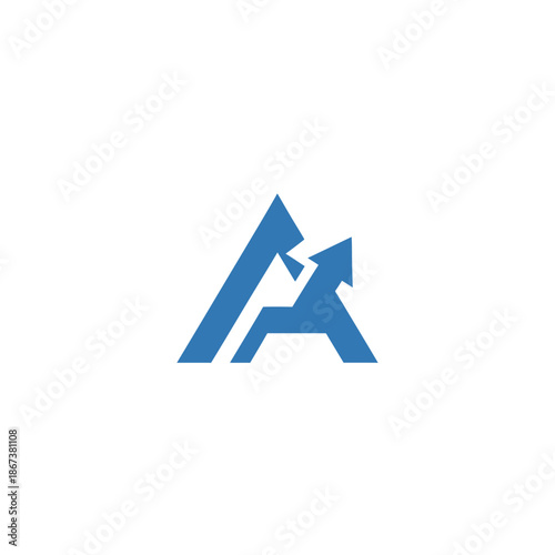 A blue logo featuring a stylized letter A with an upward arrow, symbolizing growth and progress