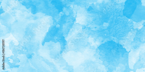 abstract blue watercolor sky for backdrop grunge aquarelle paint paper textured canvas for vintage design,  with light turquoise, abstract cerulean blue watercolor wash texture background wallpaper.