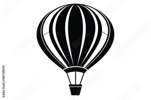 Traditional Hot Air Balloon Silhouette, Classic Black and White Vector Icon for Wayfinding and Map Illustration Projects Isolated on White