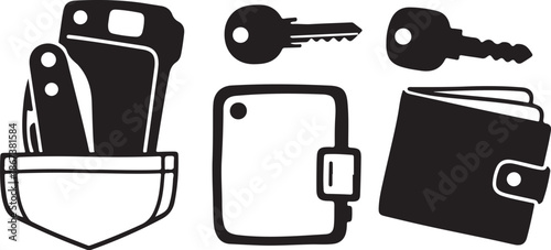 Black and white icons of personal items