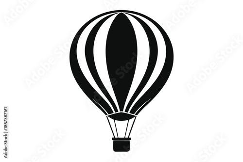 Floating Hot Air Balloon Silhouette, Black and White Vector Graphic Representing Freedom and Travel Concept Isolated on White Background