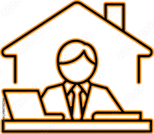 Businessman working from home icon design