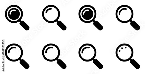 Collection of black magnifying glass white search find