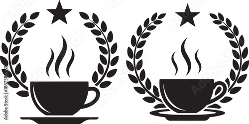 Coffee cup silhouette wreath star award hot cafe