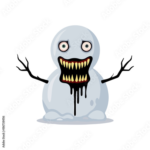 snowman vector Creepy Snowman Monster with Sharp Fangs Horror