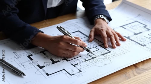Architect Reviewing Blueprint Plans