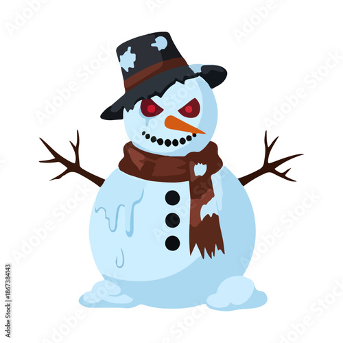 vector scary evil snowman character illustration