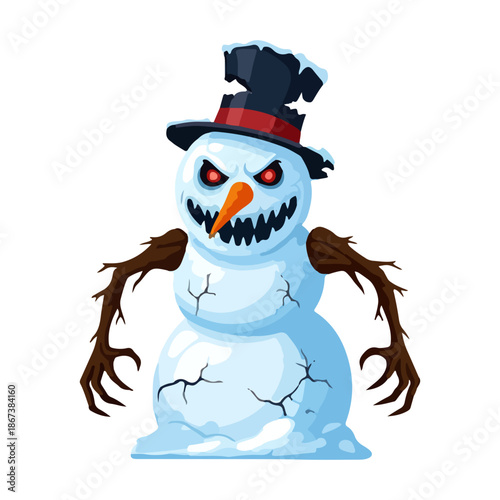 snowman vector 2d 3d rendering Horrific Evil Monster Snowman