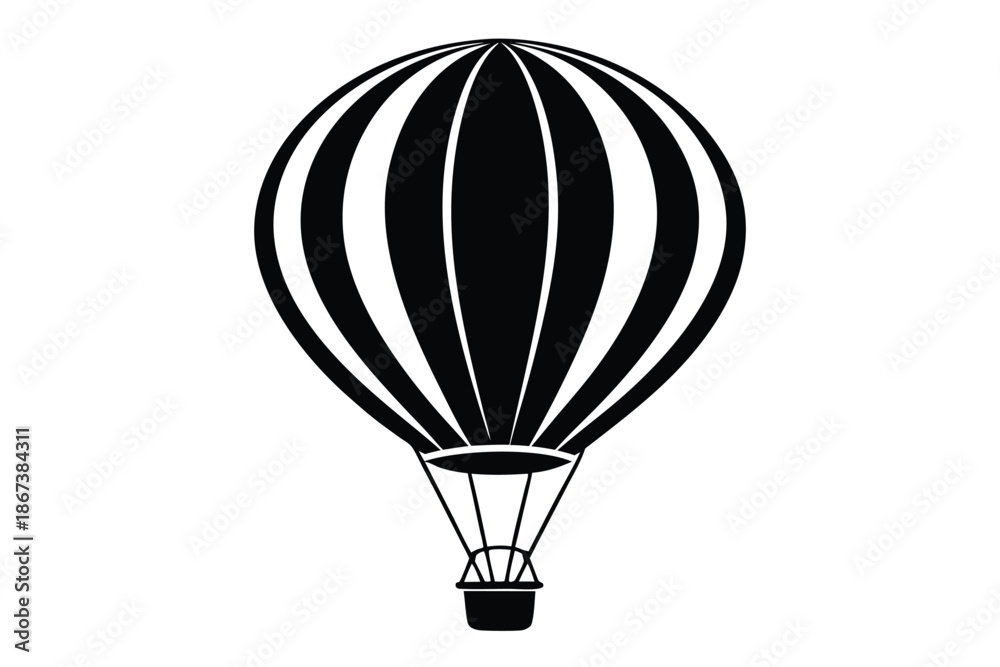 Obraz premium Decorative Hot Air Balloon Silhouette Illustration in Black and White for Travel Branding and Logo Symbols