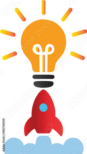 Startup innovation concept with idea light bulb rocket launch icon set for business growth design
