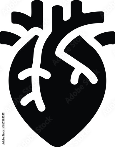 heart with major vessels silhouette vector illustration on transparent background