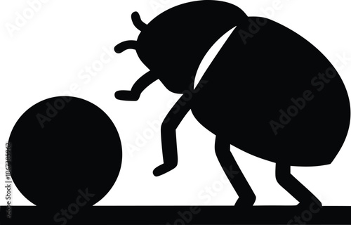 dung beetle rolling nutrient ball silhouette vector illustration on transparent background