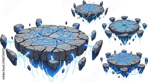Floating stone platforms with magic runes