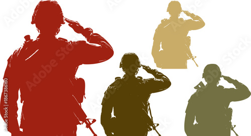 Soldiers rendering military salute silhouette