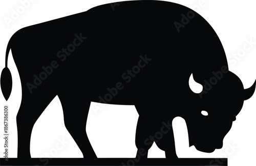 bison grazing maintaining prairie diversity silhouette vector illustration on transparent background