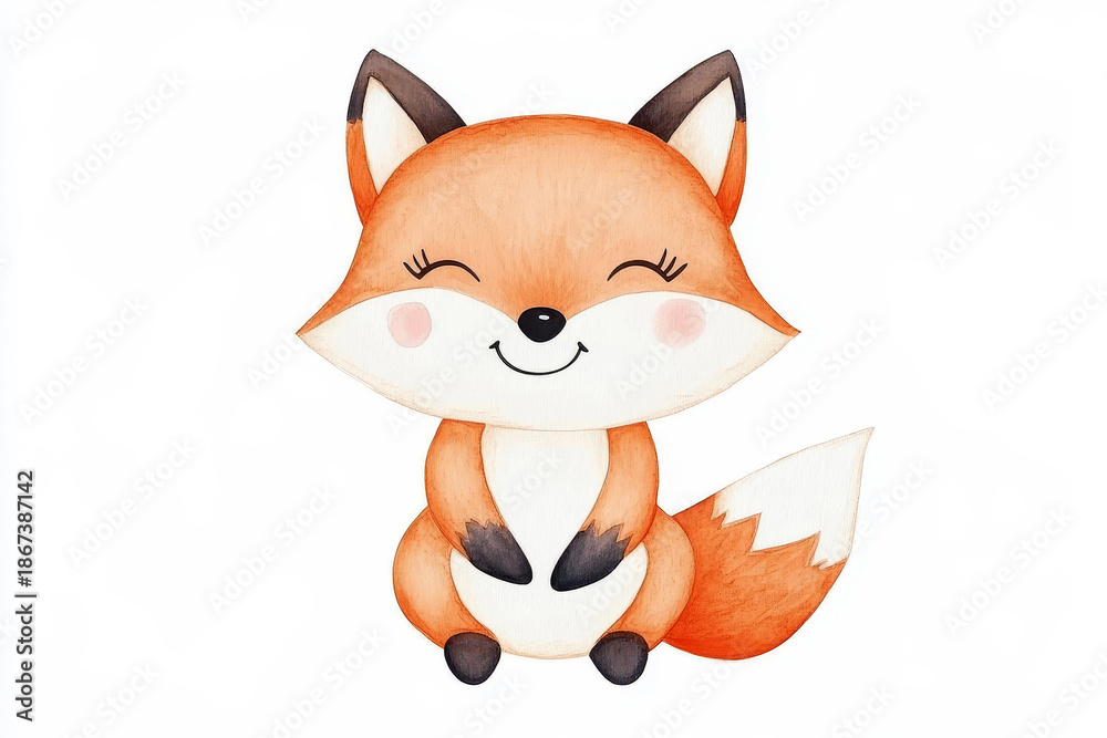 Fototapeta premium Cute watercolor fox illustration perfect for nursery and children's decorations