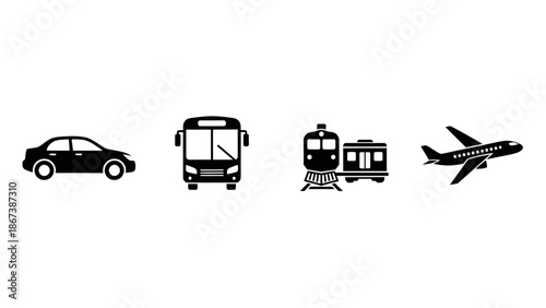 Set of Essential Transportation Vehicle Icons, Isolated White Background