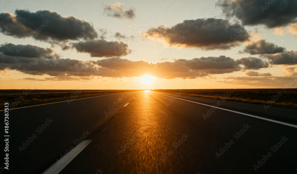 Fototapeta premium Highway at Sunset with Dramatic Clouds