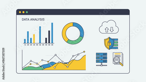 Set of business infographic elements featuring vector data charts and web design icons for a professional report template