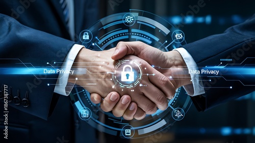 Data privacy concepts, protection standards, and the handshake of global network connections ensure transparency, consent, encryption, control, ethics, and security.