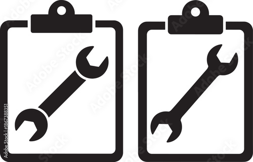 Wrench on clipboard silhouette icon style design