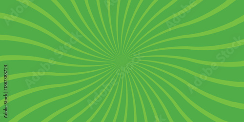 Vibrant green abstract radial burst background with swirling curved lines emanating from the center creating a dynamic and energetic visual effect for graphic design Keywords: green, abstract