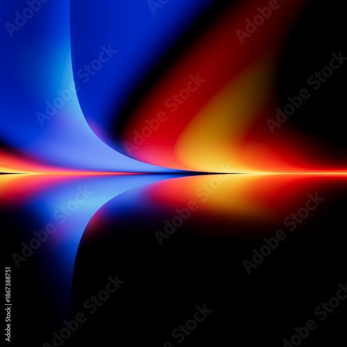 abstract neon background. Intense rainbow gradient glows on dark. Digital illustration