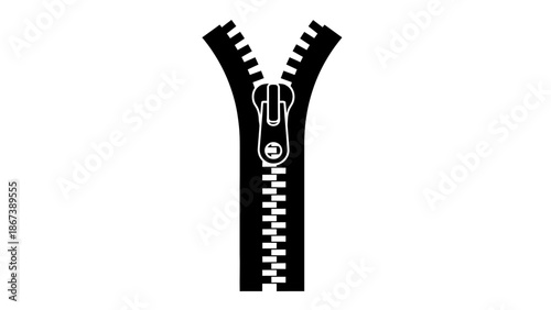 Simple open unzipped zipper icon on an isolated white background