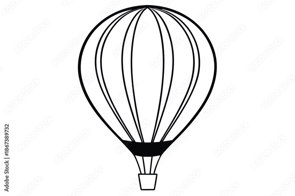 Obraz premium Whimsical Doodle Style Hot Air Balloon Vector Graphic, Black and White Illustration for Children's Books and Playful Travel Themes