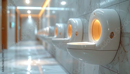 Modern Hand Dryers in a Public Restroom.