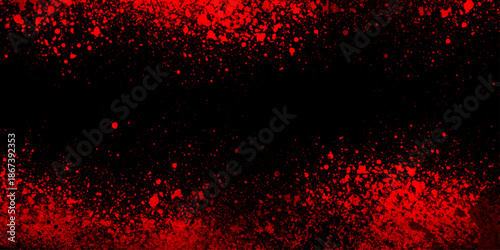 Abstract red glitter black background with water drops, red confetti on black background, dark red horizontal Christmas defocused, elegant glittering sparkle background luxury shimmer effect.