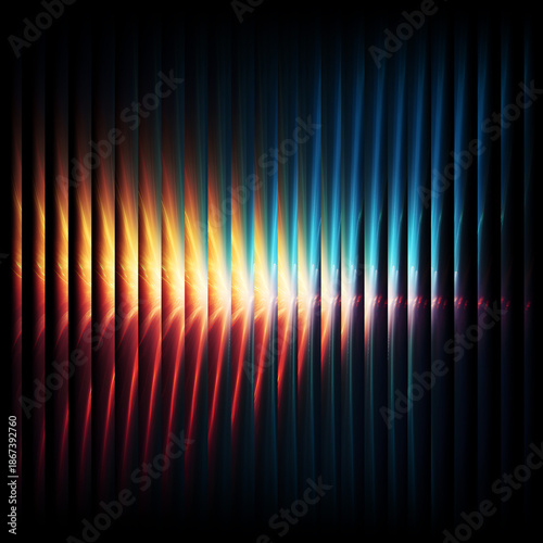 Abstract glowing vertical lines creating dynamic fiery glass pattern illustration
