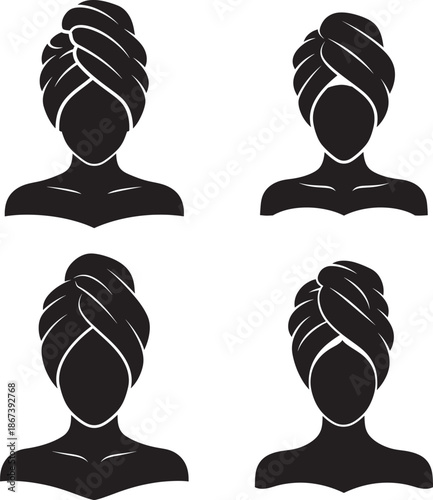 Woman with towel on her head silhouette female