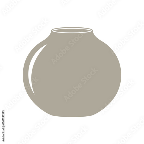 Minimalist graphic icon depicting a rounded beige ceramic vase with simple white rim detail