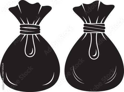Set of money bags silhouette sack cash treasure