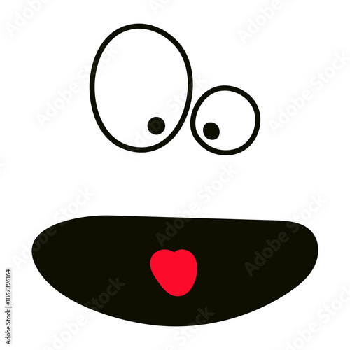 Cute funny crazy face isolated on transparent background. Hand drawn vector illustration. Line drawing. Cartoon character. Kid fashion, textile print, design element, clip art